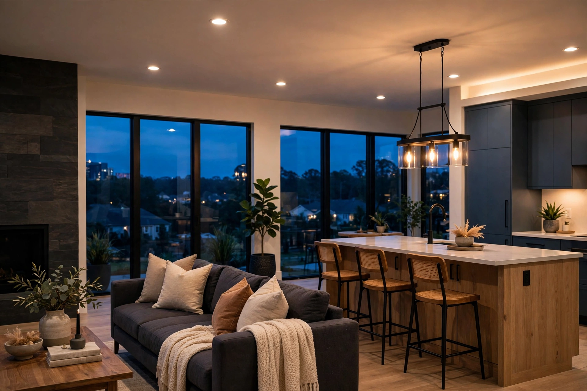 Warm recessed lighting in an Atlanta home